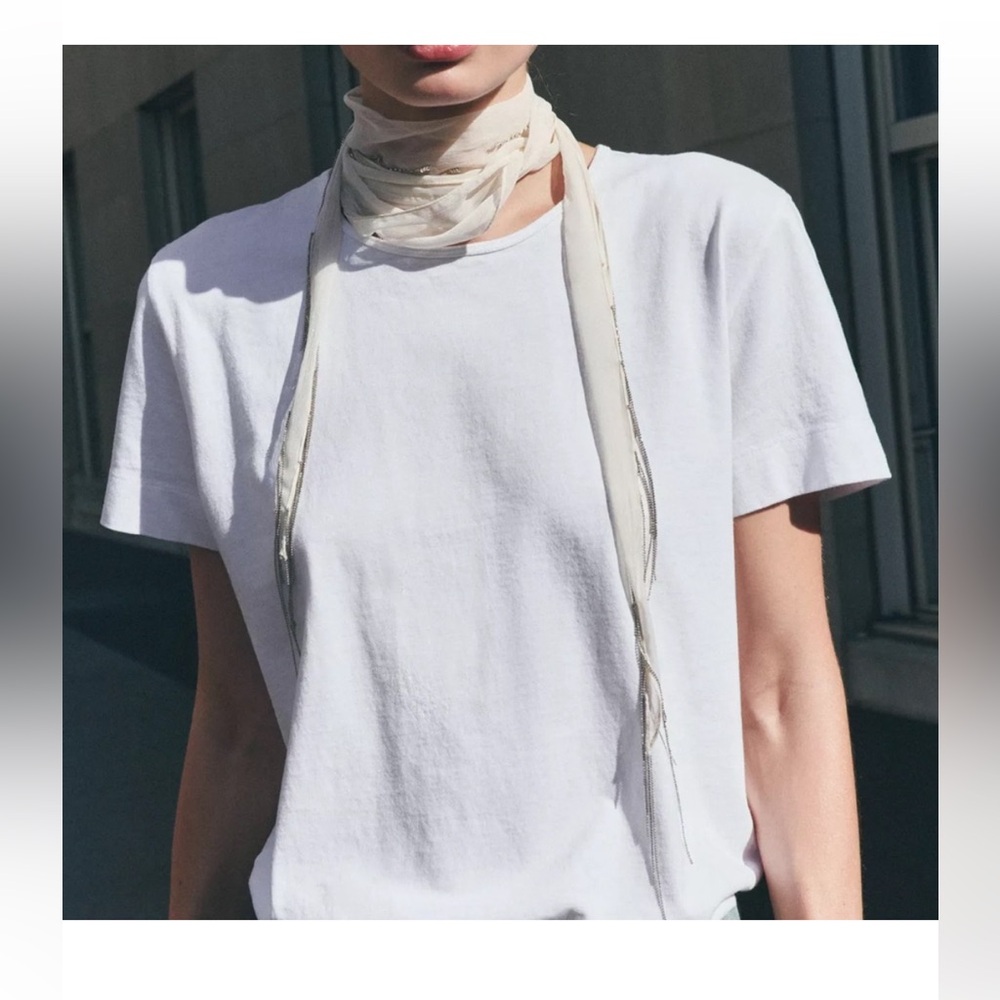 ZARA Ivory Beaded Sequin fringe skinny Scarf sold out dead stock